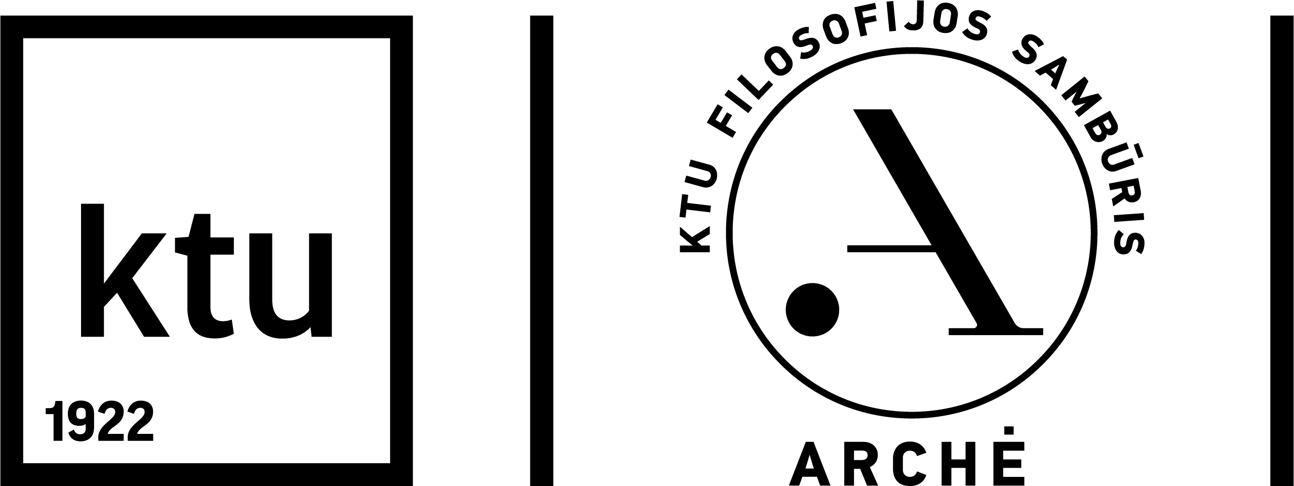 Juodas KTU ir juodas Archė organizacijos logotipas.