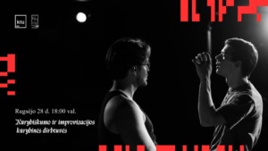 Kūrybinės dirbtuvės Besikalbantys du teatro studijos nariai